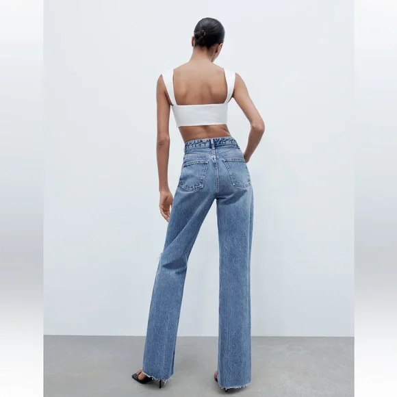 Zara TRF Ripped wide leg jeans size 6 - Picture 2 of 13